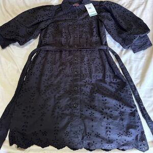 Scotch & Soda Eyelet Puff Sleeve Belted Black Dress